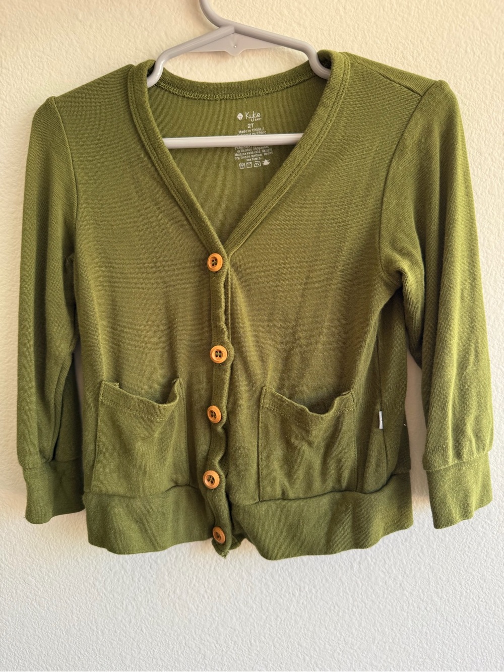 Kyte BABY Olive Green Button-Front Baby Cardigan with Wooden Buttons